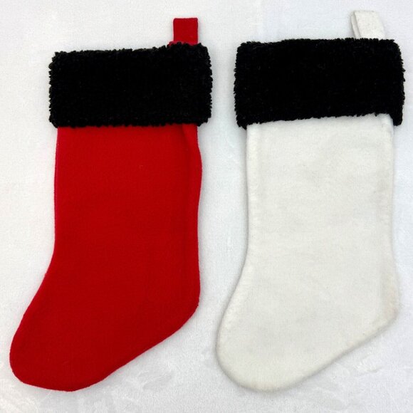 Pair of Pet Paw Christmas Stockings 16" High Red & White with Black Accents - Picture 2 of 3